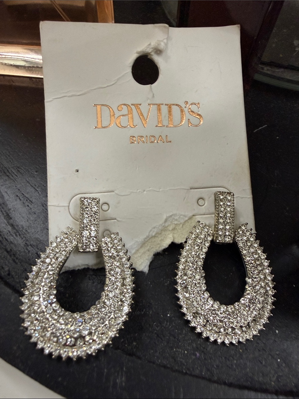 David's Bridal Silver Rhinestone Horseshoe Drop Earrings